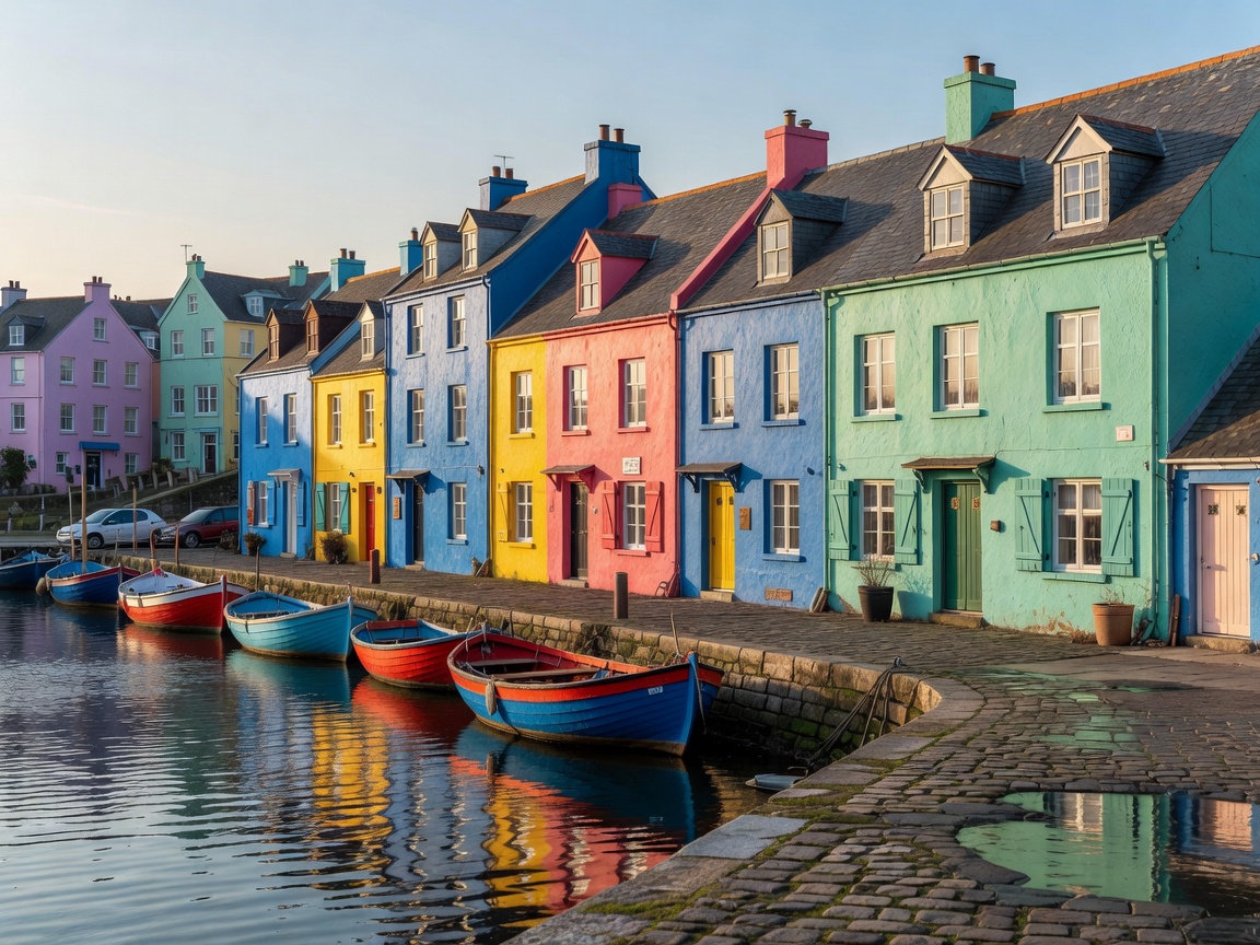 Colourful buildings in a quaint harbour town