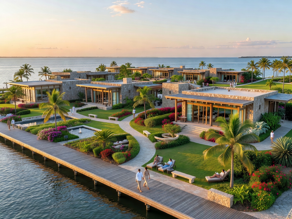Expansive waterfront resort campus