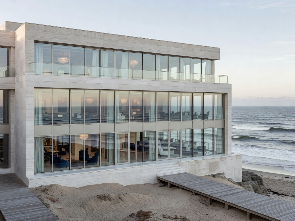 Large oceanfront hotel with expansive windows