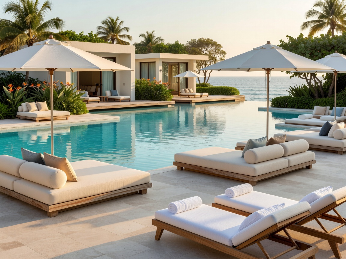 Luxury seaside resort pool and lounge area