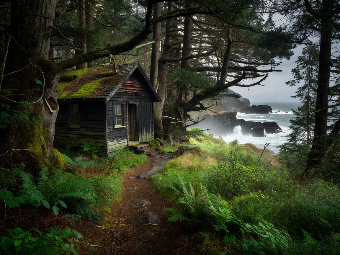 Quiet cabin hidden in the woods near the coast