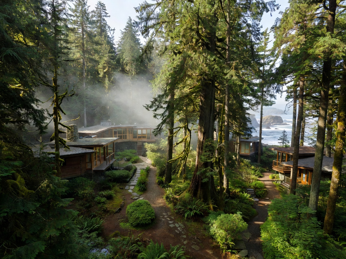 Resort embedded in thick coastal forest