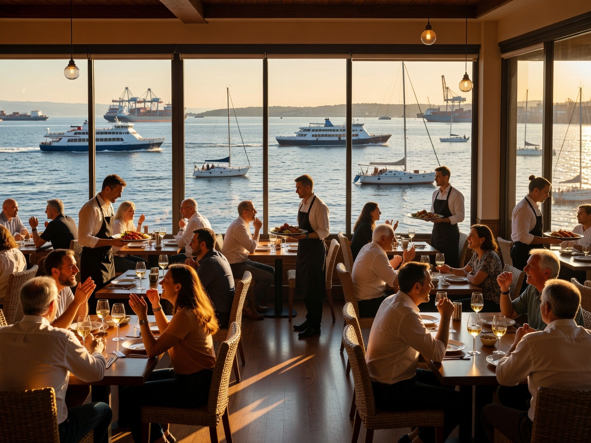 Restaurant interior in a busy harbour