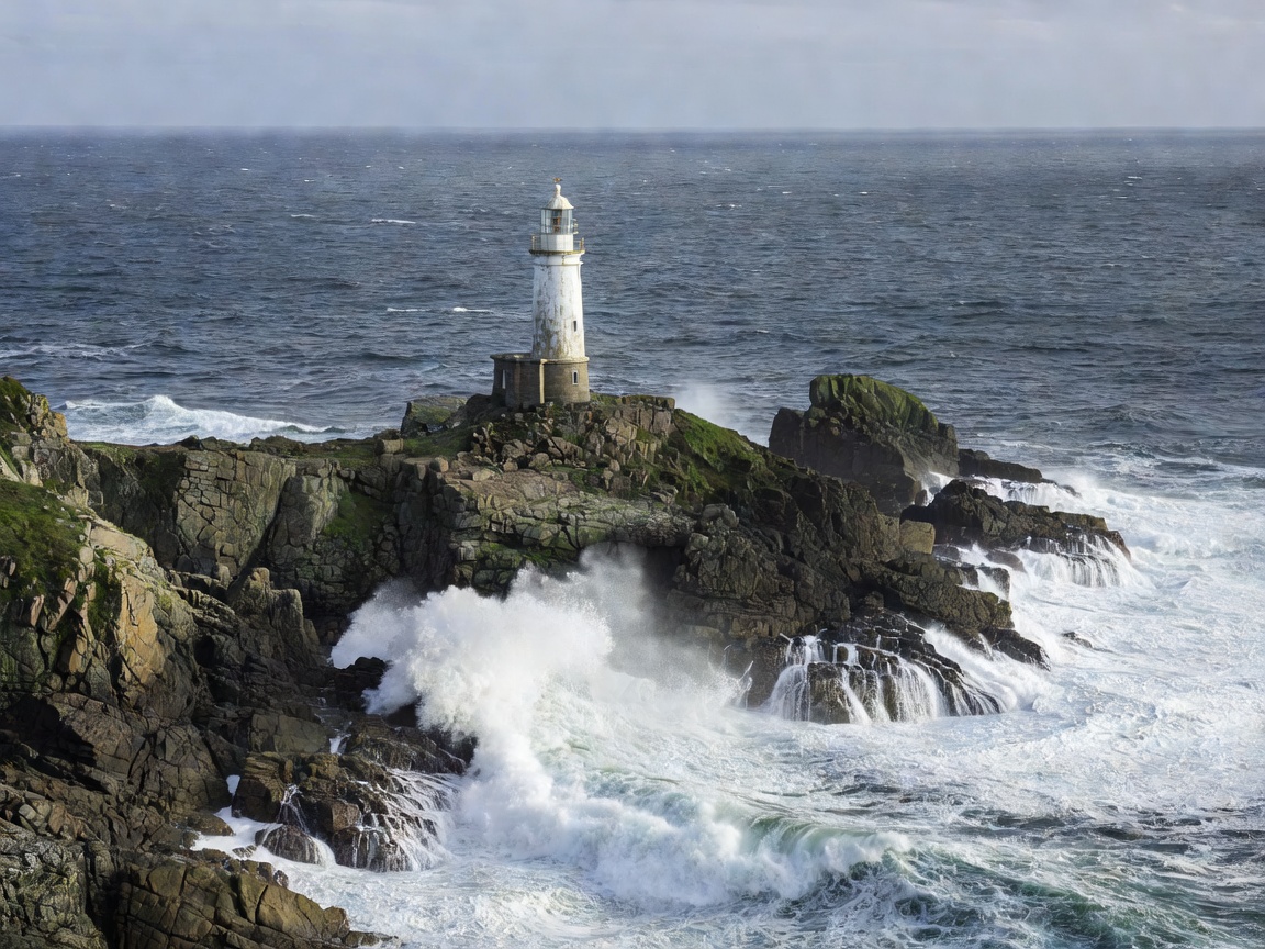 Rugged Atlantic coastline with lighthouse